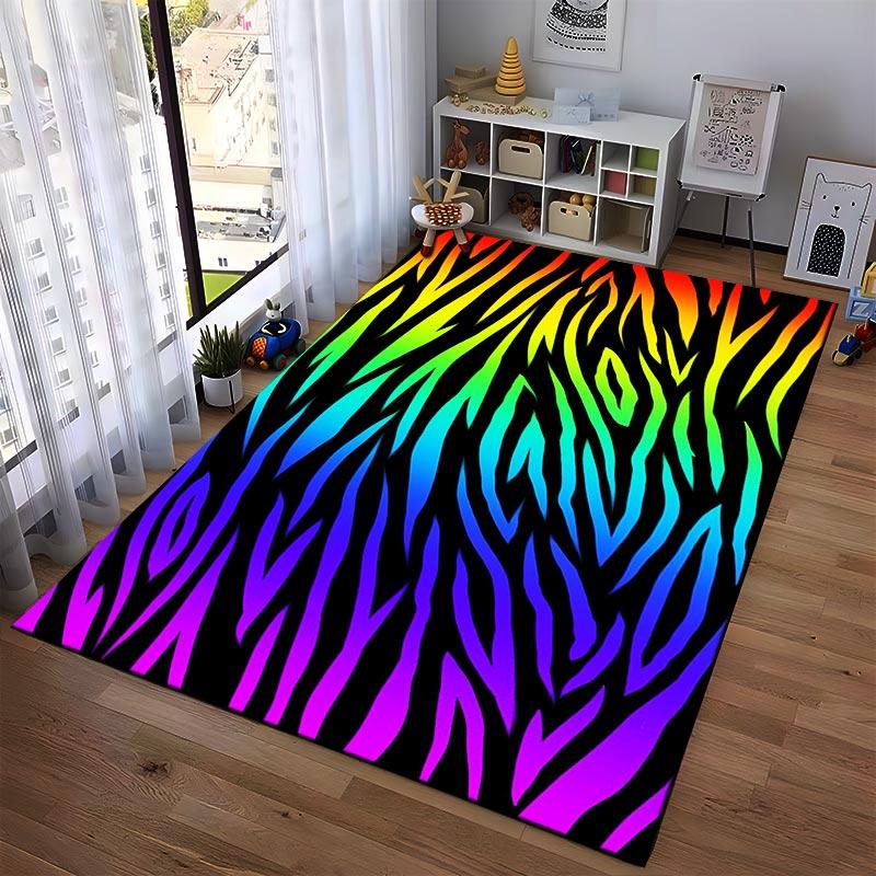 Colorful Zebra Pattern Carpet with Rainbow Stripes for Home Decor Suitable for use as an anti-slip for living room bedroom sofas