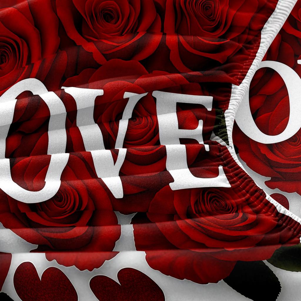 3pcs Valentine's Love Rose Day Applicable Love Letter Pattern Fitted Sheet Set, Bedding Set, Soft and Comfortable Fitted Sheet