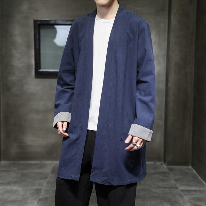 2025 Kimono Cardigan Bărbați Lenjerie Trench Coat Îmbrăcăminte de exterior Lejer Stil chinezesc Palton Lung Mens Vintage Windbreaker Jachetă Casual