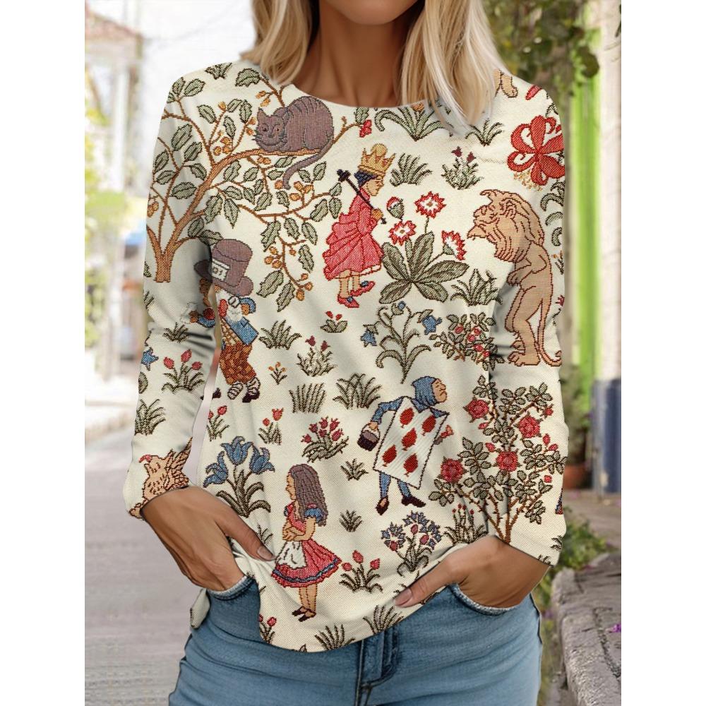 Round neck casual top long sleeved T-shirt