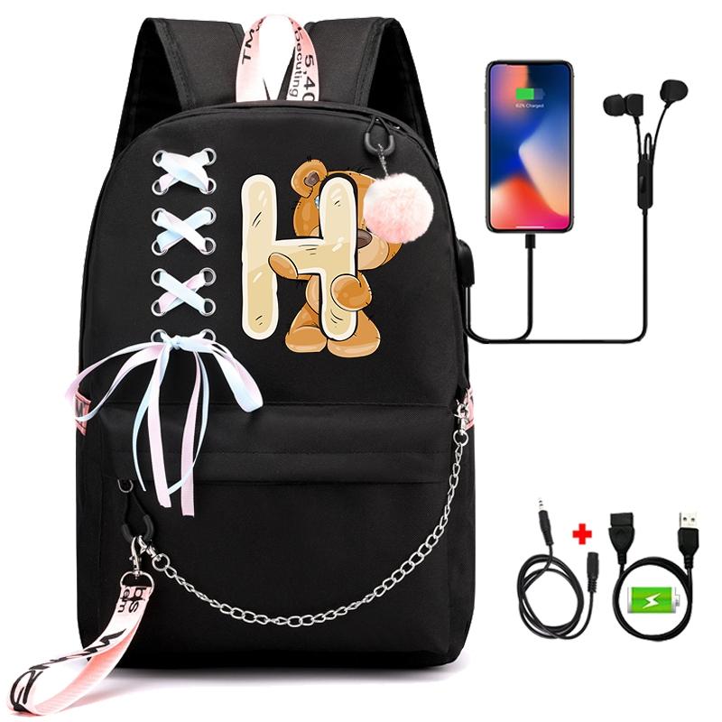 Batoh Little Bear s 26 anglickými písmeny pro děti Zpátky do školy pro chlapce Dívka Kreslená taška na knihy Kawaii Studentská školní taška
