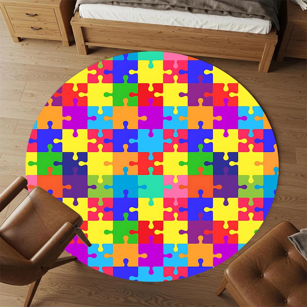 1pc Puzzle Pieces Round Chair mat Area Rug - Non-Slip, Floor Mat for Office, Bedroom, and Indoor Decor c1125704