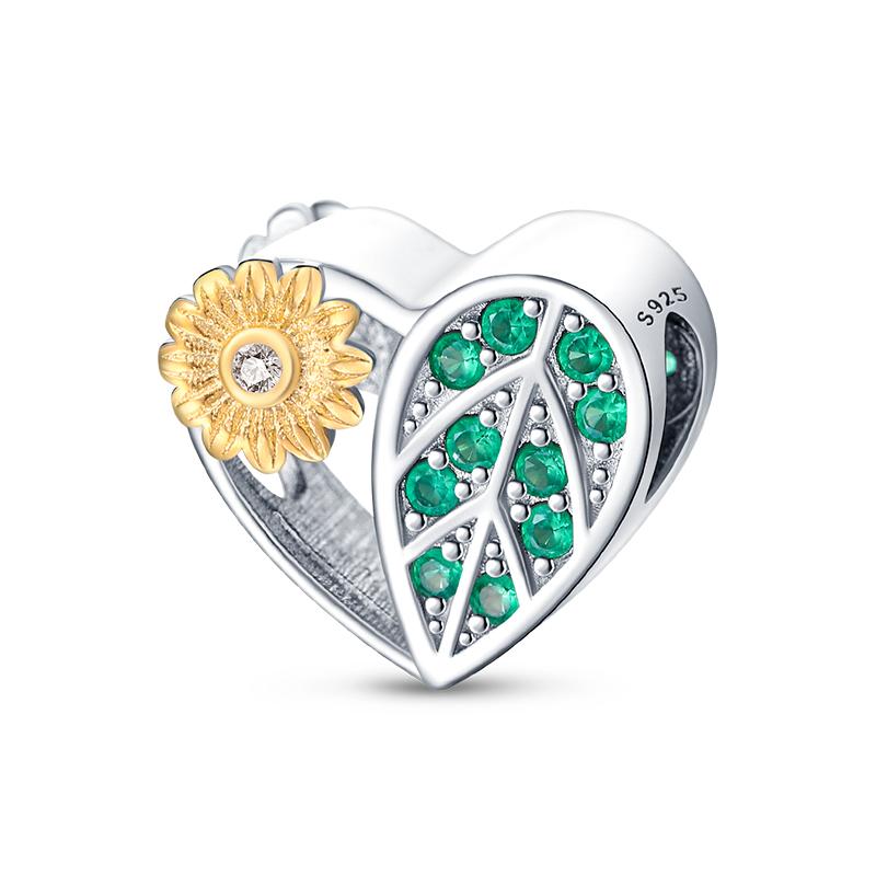 Copper Flower With Various Shapes Sparkling Zircon Sunflower Charms Beads Fit Pan Original Bracelets Diy Jewelry