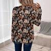 Ladies Autumn Winter Long Sleeve O Neck Flower Printed Pullover T Shirt Top