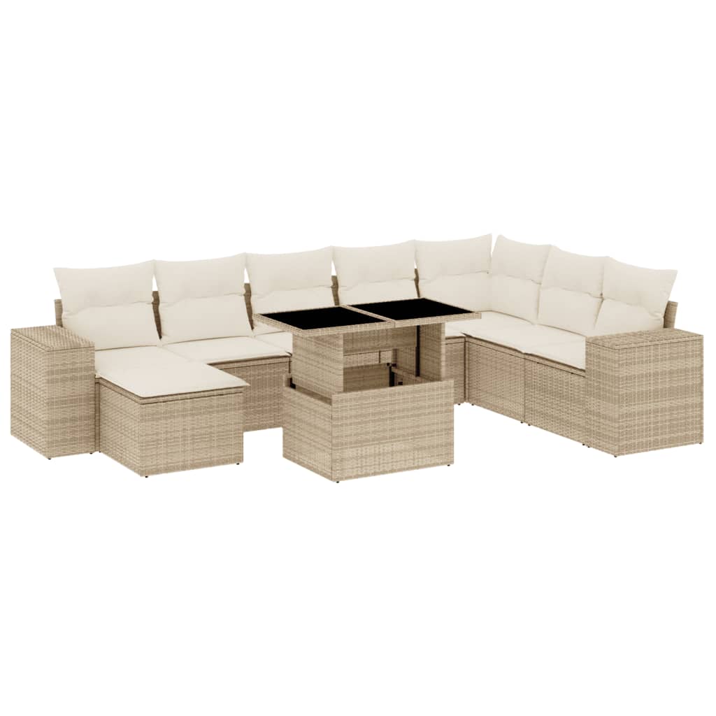 Vidaxl 9-Cz. Set di Mobili da Giardino con Cuscini, Beige, Polyrattan