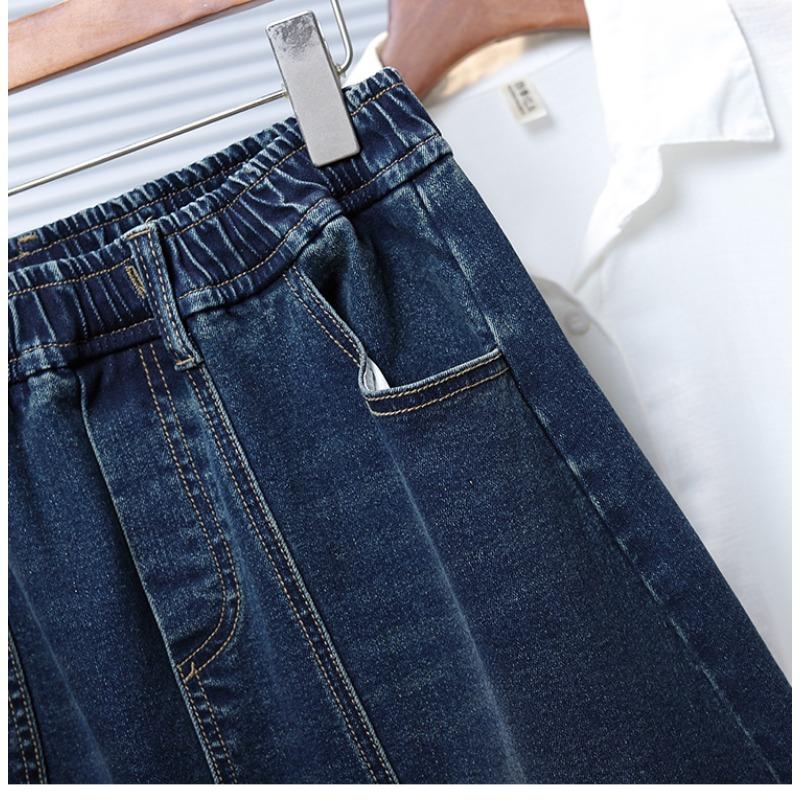 Dimanaf 2025 Plus Size Summer Elastic Denim Skirts Women Fashion Loose A-Line Skirt High Waist Vintage