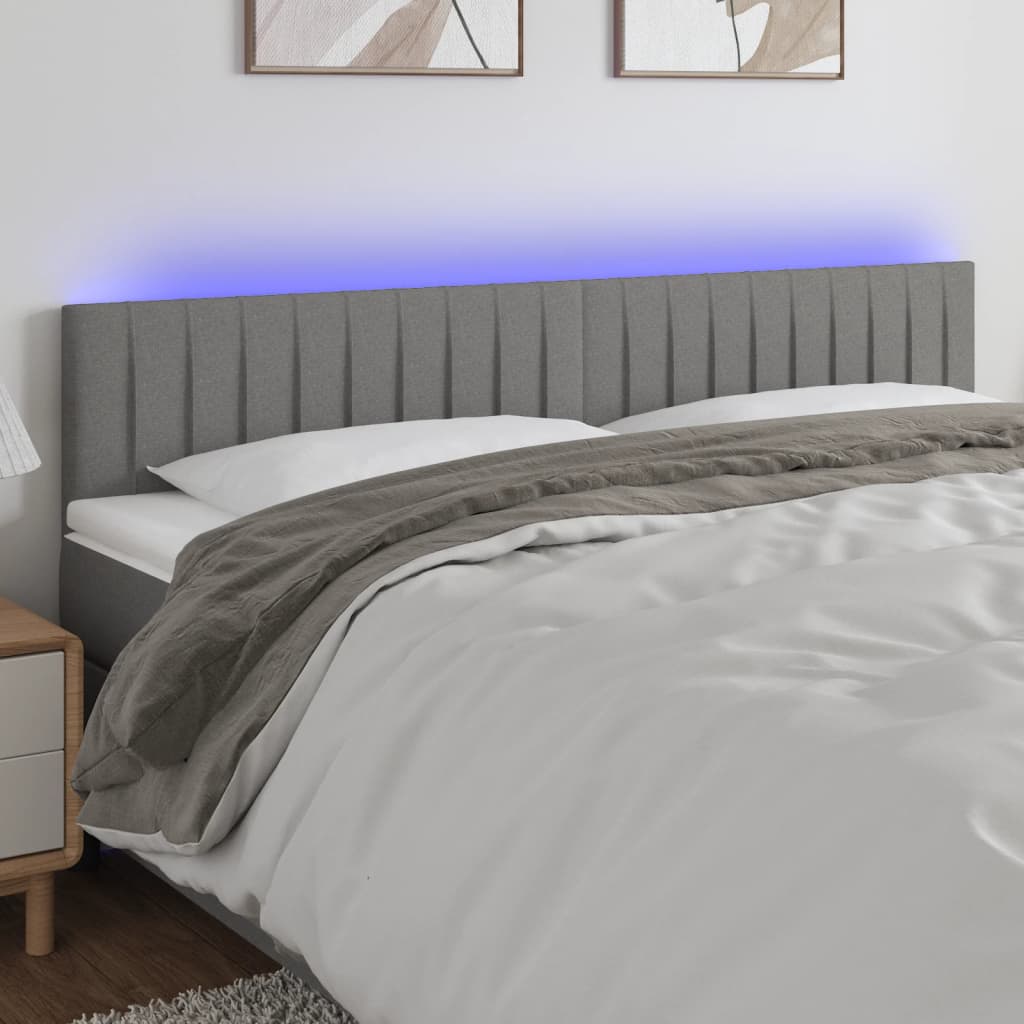 Vidaxl Zagłówek Do Łóżka Z Led, Ciemnoszary, 200X5X78/88 Cm, Tkanina