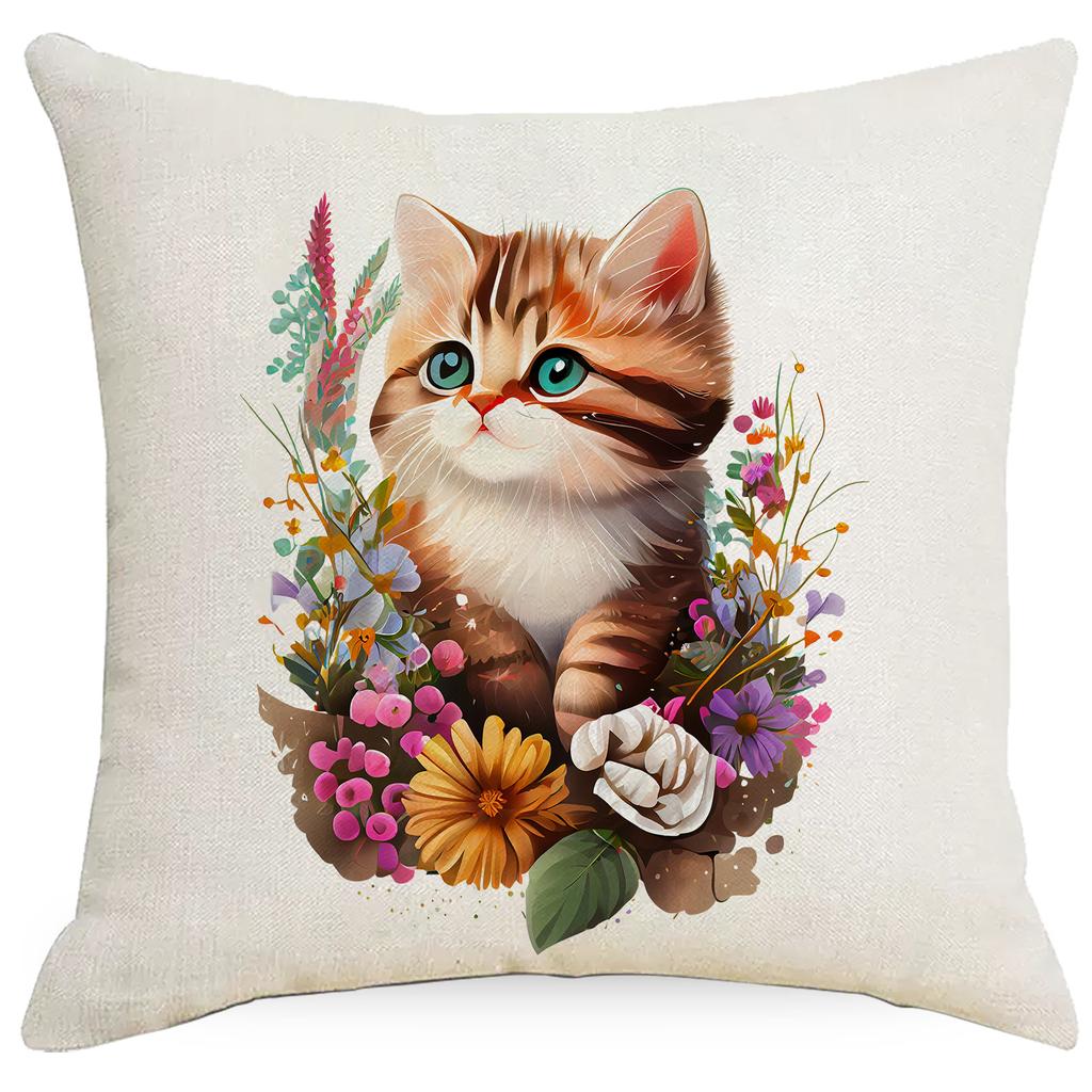 Cute Kitten Printed Watercolor Pillowcase Home Living Room Sofa Cushion Pillowcase