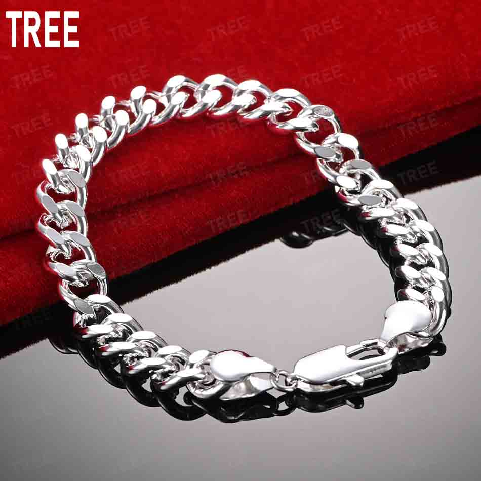 925 Sterling Silver 10mm Twist Interlocking Side Chain Simple Bracelet Gift Jewelry 20CM