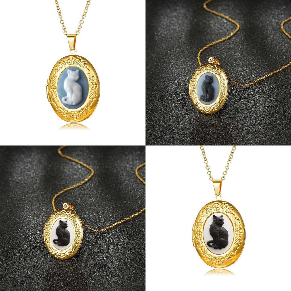 Gothic Cat Pendant Necklace For Women With Stainless Steel Chain Elegant Retro Jewelry Gift