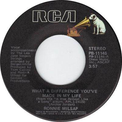 7inch Record RONNIE MILSAP - What A Difference You've Made In My PB11146 RCA 1977 US Folk Used