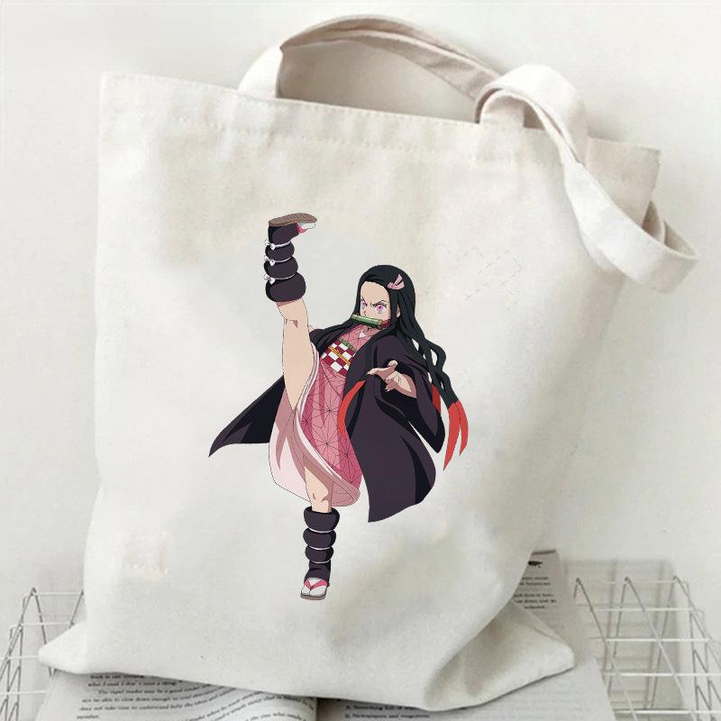 Japan cartoon comicsNezuko Kamado Demon Slayer Printed Shopping Canvas Bag Stylish Shoulder Bag Large Capacity Handbag for Women 7559