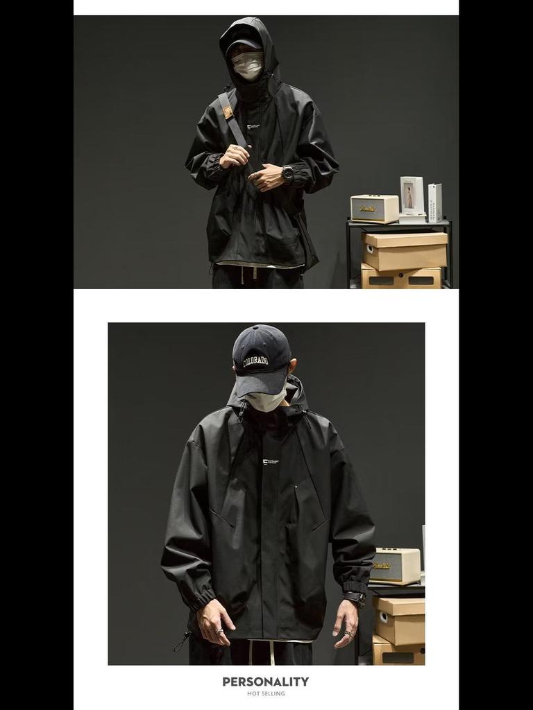 Herren Lockerer Kapuzen-Bergsteigerjacke: Japanische Mode, Amerikanisch Lässig, Frühling/Herbst