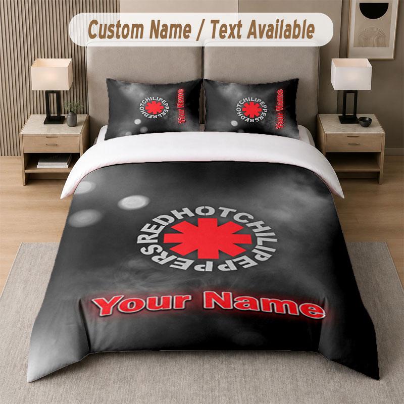 Custom Bedding Set Red Hot Chili Peppers Pattern, Print Name Text 1 Duvet Cover plus 2 Pillowcases Home Textile