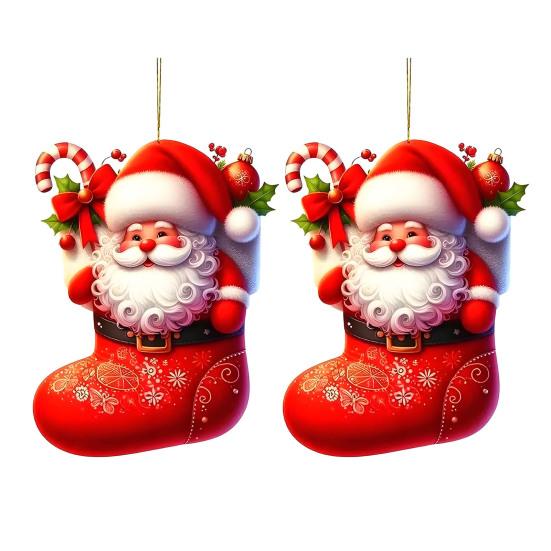 2Pcs Christmas Car Mirror Pendant Santa Claus Candy Cane Acrylic Ornaments Vibrant Festive Decor for Rearview Mirror Home Backpack