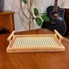 Decorative Serving Tray with Handles Hollow Woven Wooden Basket Kitchen Fruit Platter  Office