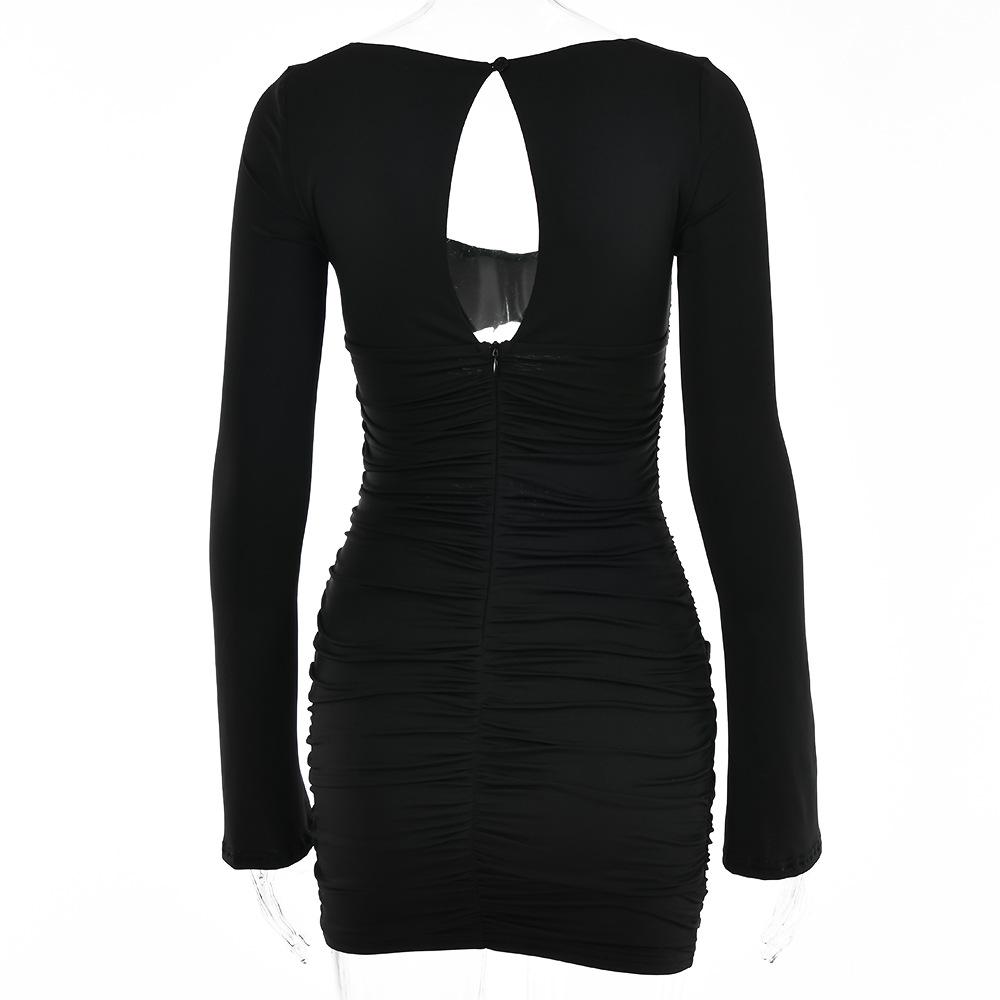 Dámské podzimní elegantní noční klubové společenské šaty s dlouhým rukávem, sexy mini šaty s ruchedem