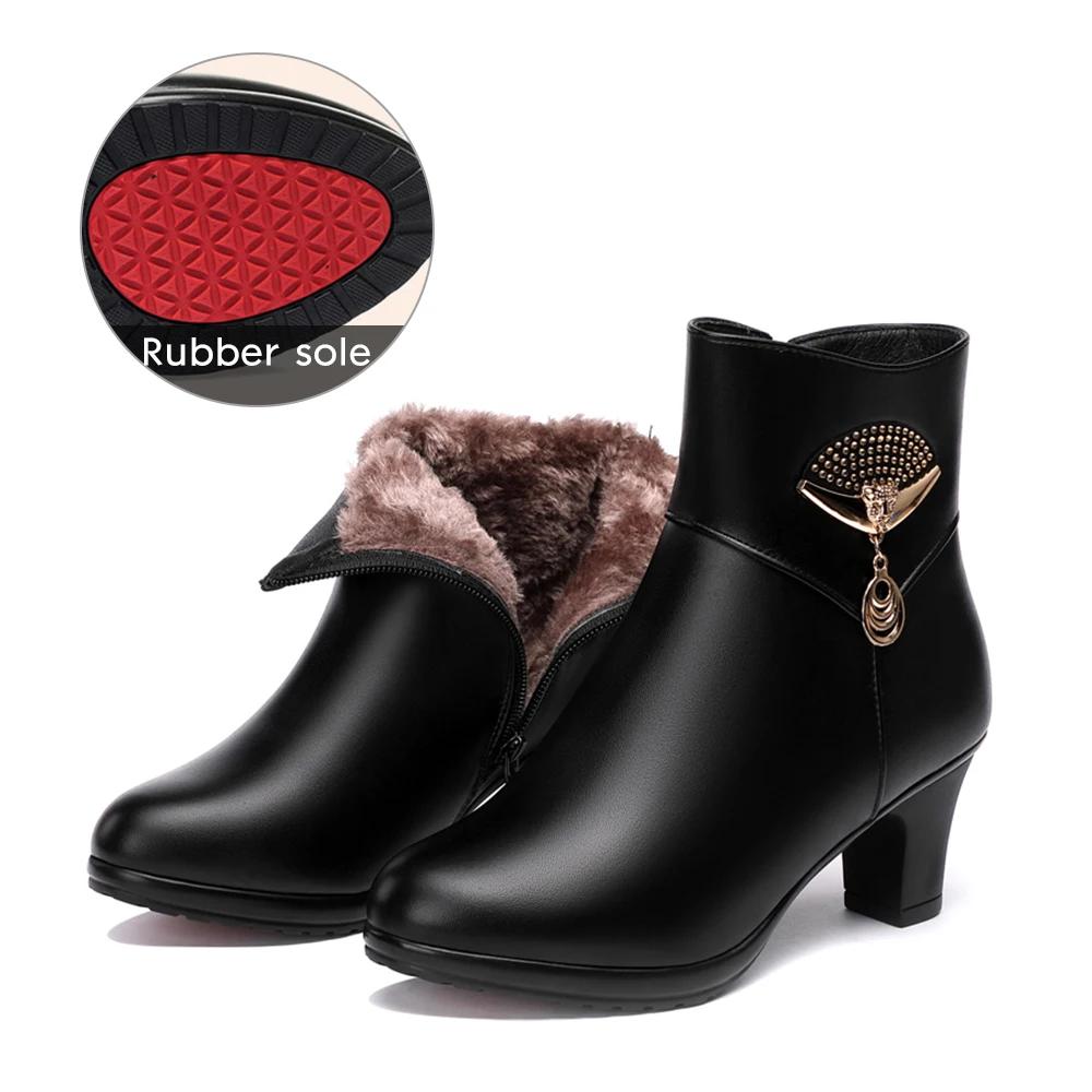 New Leather Thick-heeled Boots Women Autumn and Winter Suede Slip-on Soft-soled Mid-heeled Boots Round Head Cotton Mother Shoes