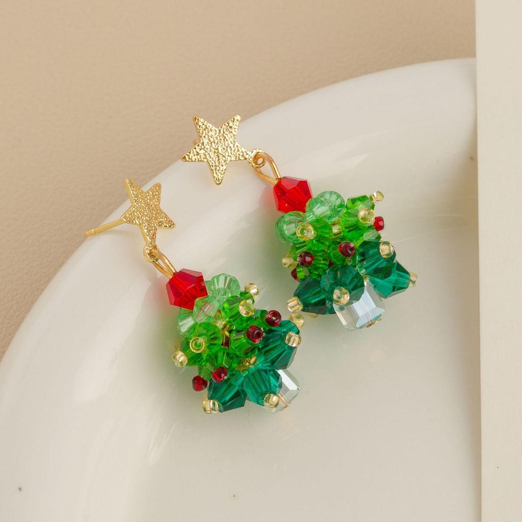Festive Women's Christmas Tree Star Pendant Earrings & Necklace Set