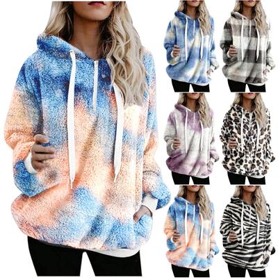 Women's Winter Casual Fashion Loose Plush Tie- Drawstring Hooded Jacket