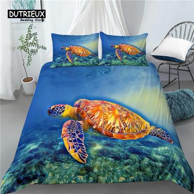Home Living Luxe 3D Zeekleurenprint 2/3 Stuks Comfortabel Dekbedovertrek Kussensloop Beddengoedsets EU/US/AU Queen en King Size