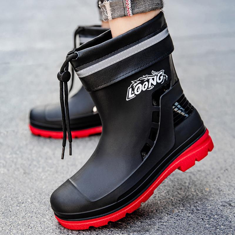 Fashion New Casual Men's Outdoor Rain Boots Men Middle Tube Hiking Fishing Water Shoes Anti-slip Chef Work Ankle Boot Waterproof Shoes