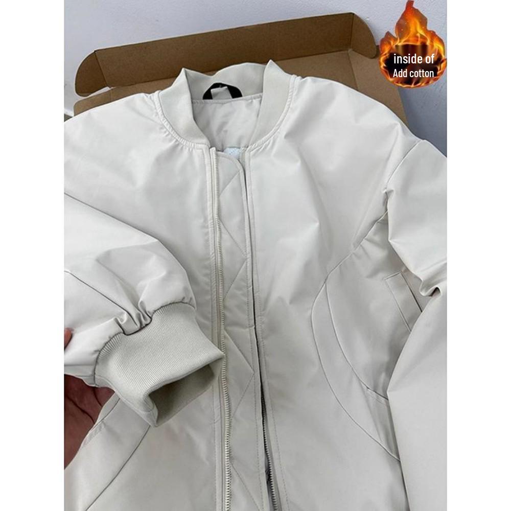 Men's American Style Thickened Flight Jacket for Autumn and Winter - Cotton Padded, Clean Fit Baseball Coat