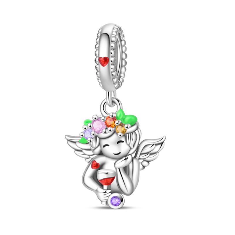 925 Silver Guardian Angel Charms Beads Angel Wings Drunk Angel DIY Bracelet Jewelry Gift for Birthday Lucky