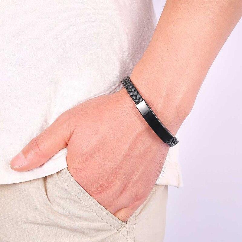 Men Jewelry Black Braided Leather Bracelet Buckle Clasp Fashion Libra Jewelry Bangles Gift