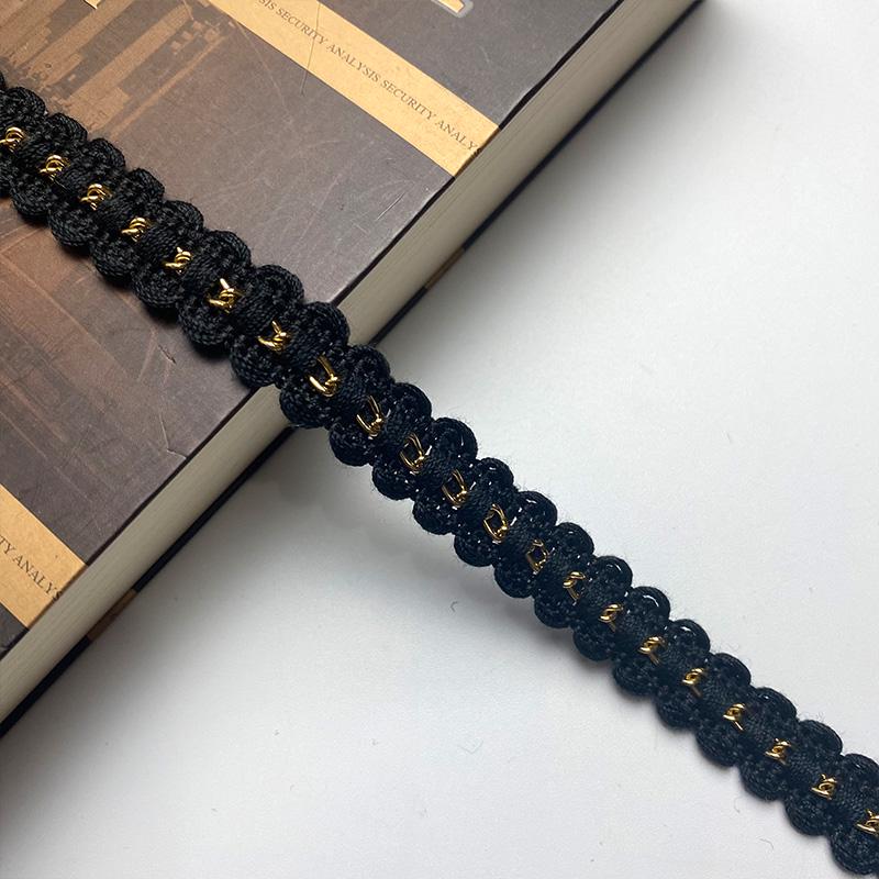 Черная кружевная тесьма с бусинами и золотой нитью для DIY одежды, багажа, обуви, шляп