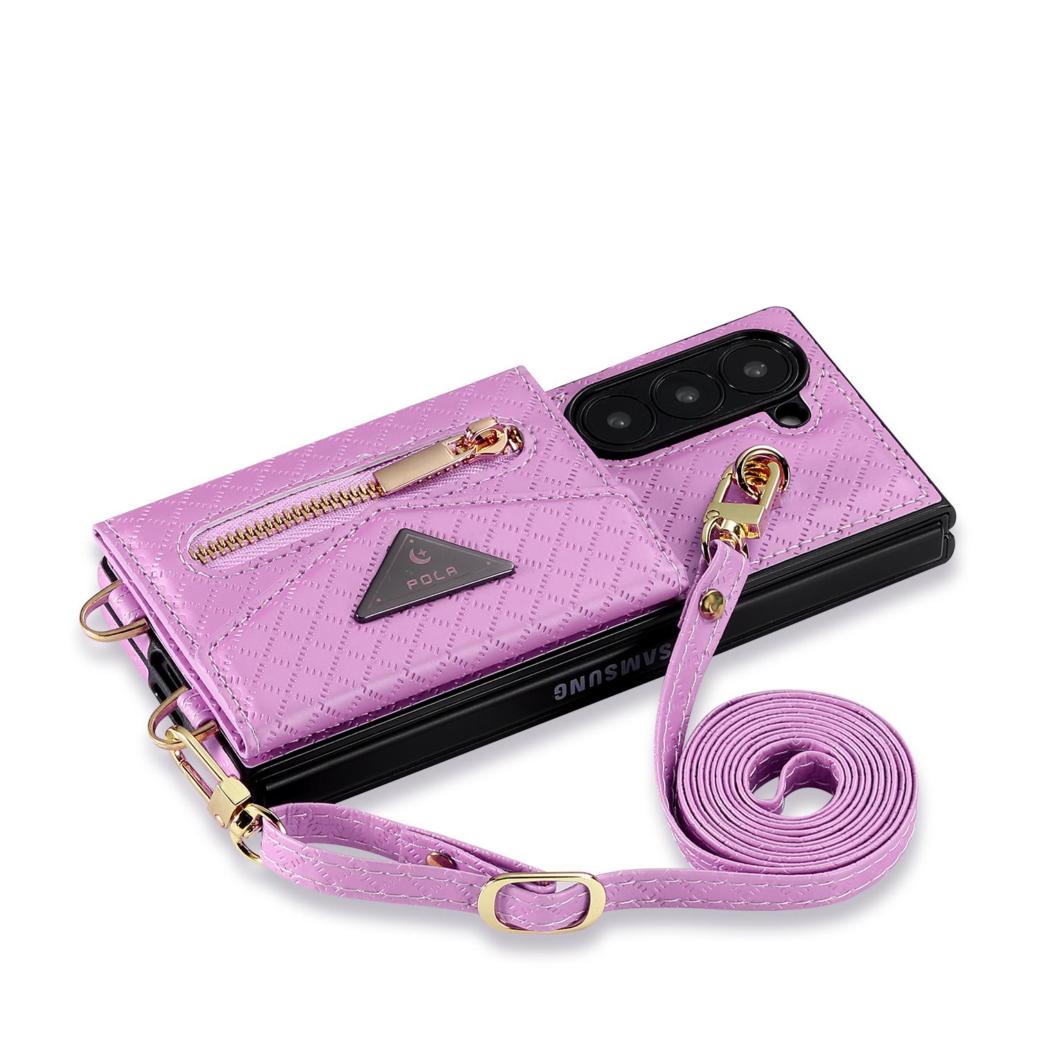 

Crossbody Zipper Cards Bag Leather Case For Samsung Galaxy Z Fold 6 5G Fold6 Pocket Purse Strap Long Lanyard Triple Fold Cover For Samsung Z Fold 6