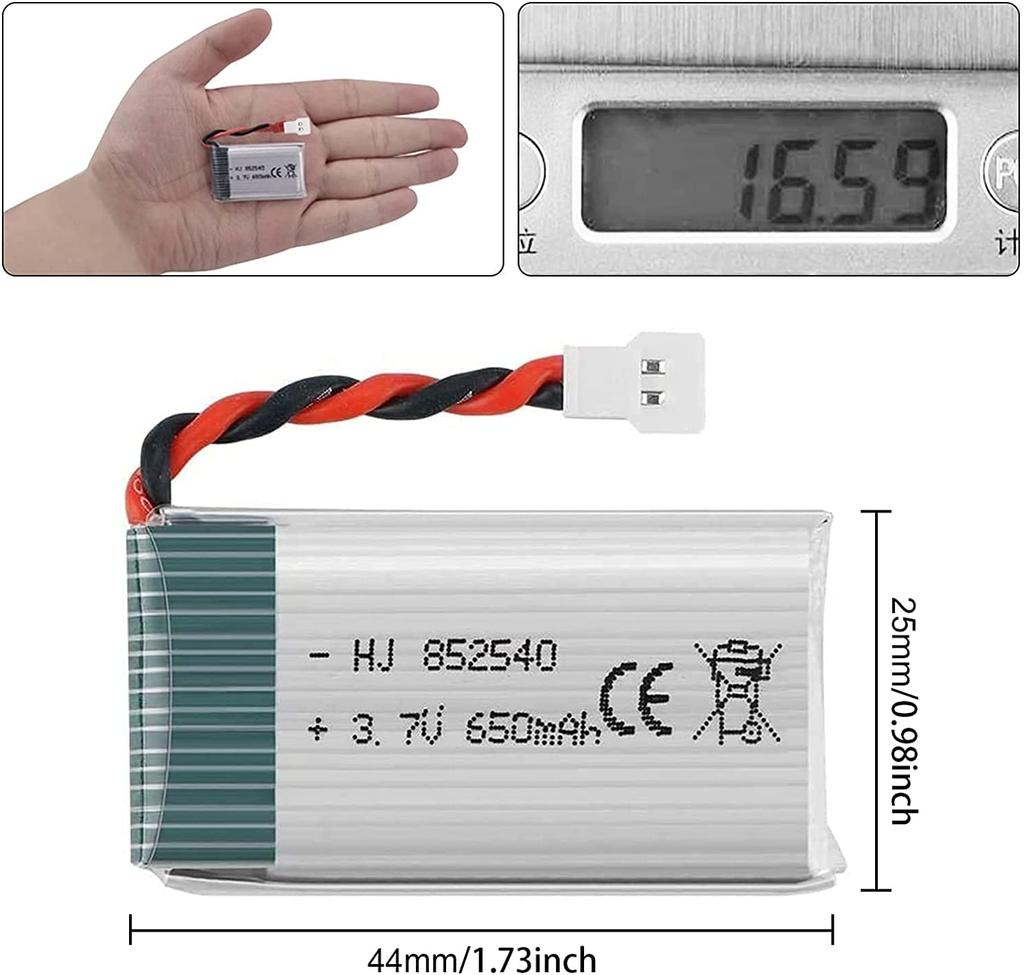 Set of 3 LiPo Batteries 3.7V 650mAh 25C for Syma X5C X5 Drones | Compatible with Cheerson CX-30W, Skytech M68, WLtoys F949 | Silver