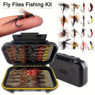 84 Teile/schachtel Fliegenfischen Fliegen-Set Fliegensortiment Forellen- und Bassangeln mit Fliegenbox, mit Trocken-/Nassfliegen, Nymphen, Streamern