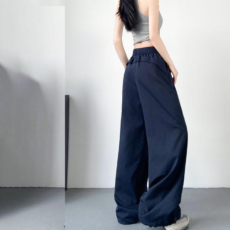 Women's Summer High-Waisted Loose Casual Floor-Length Cotton-Like Butt-Lifting Sun-Protective Pants Drapey Straight-Leg Quick-Drying Wide-Leg Trousers