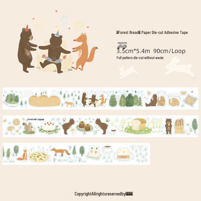 Cai Xuan Forest-Themed Washi Tape: Bear, Fox, Dessert Design
