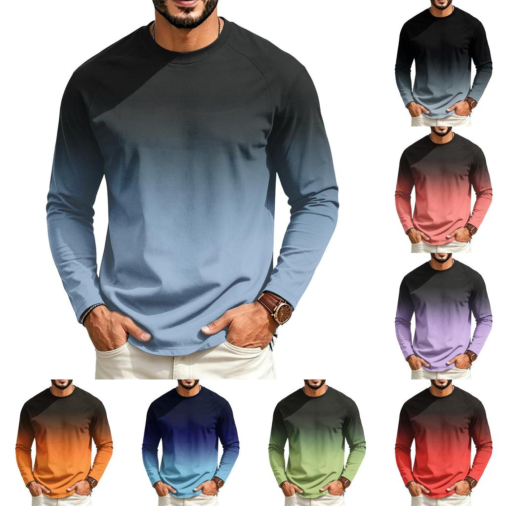 Heren Casual T-shirt met Ronde Hals, Raglanmouwen en Lange Mouwen