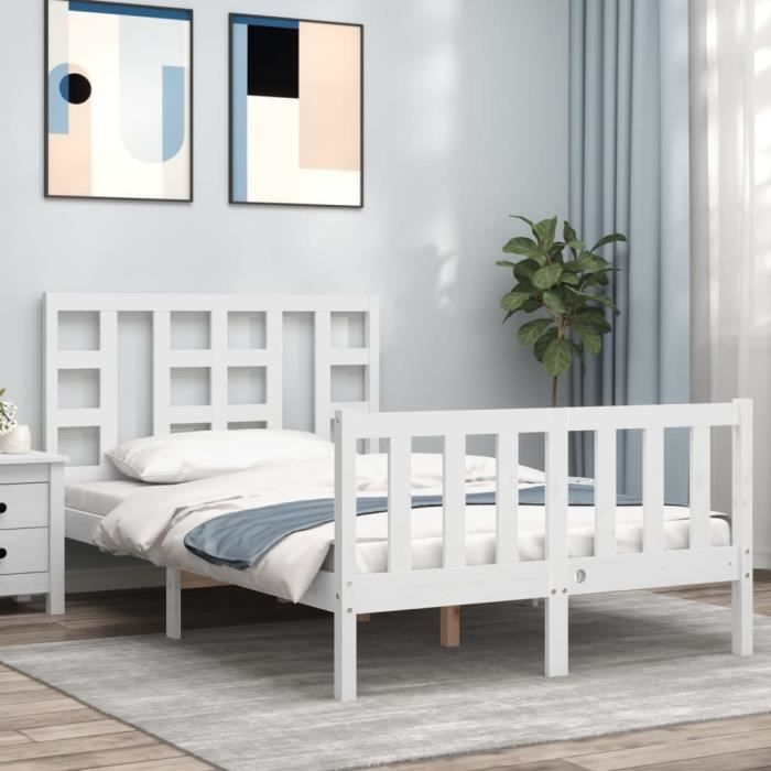 VidaXL Bed Frame with Headboard White Small Double Solid Wood 3191942