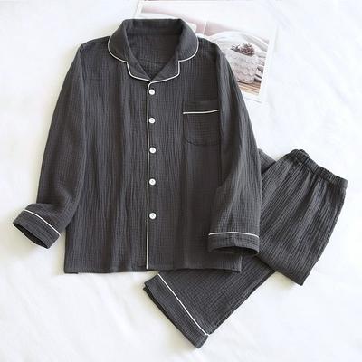 Cotton Men's Pajamas Suit Loose Spring and Autumn Double-layer Cloth Long-sleeved Suit