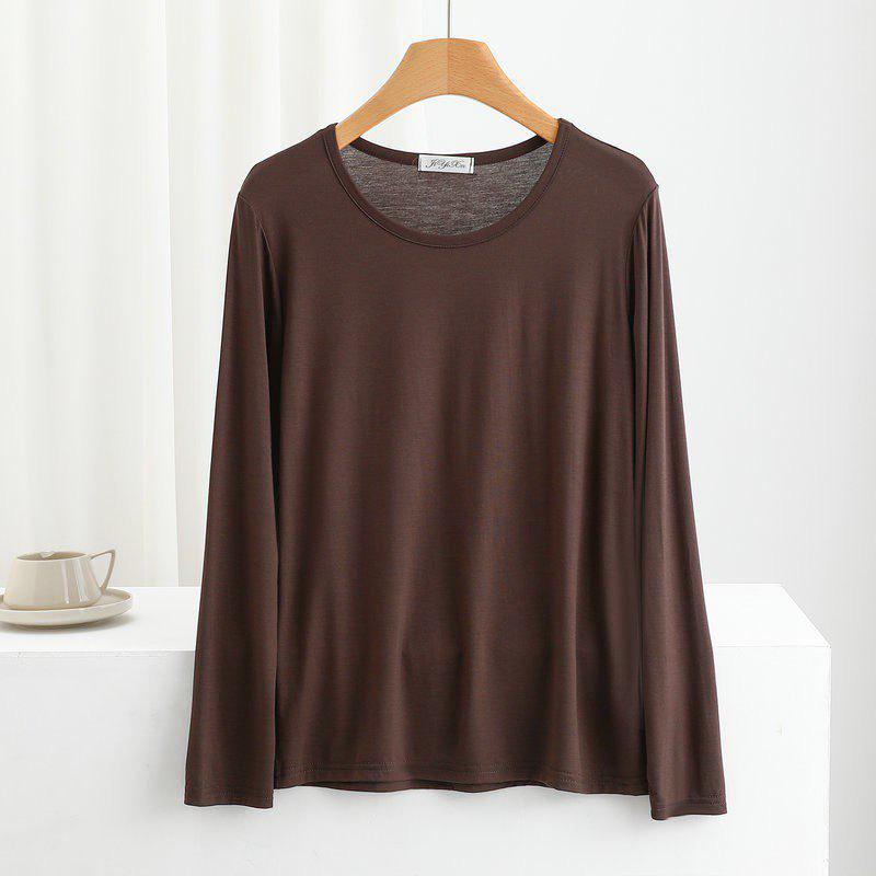 Women's Spring/Summer Modal Round Neck T-shirt - Thin Long Sleeve, Loose, Slimming, Plus Size, Outerwear Top