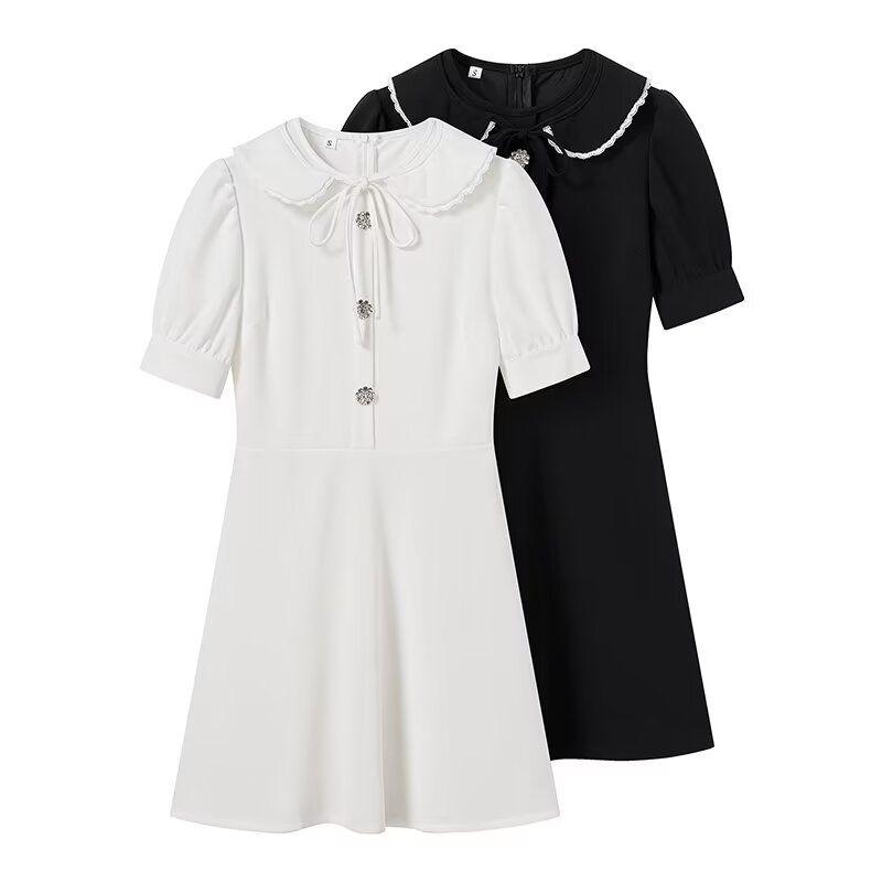 Spring New Women's Clothing French Hepburn Style Waist-Tight Slim Looking Elegant A- line Style Detachable Doll Collar Dress