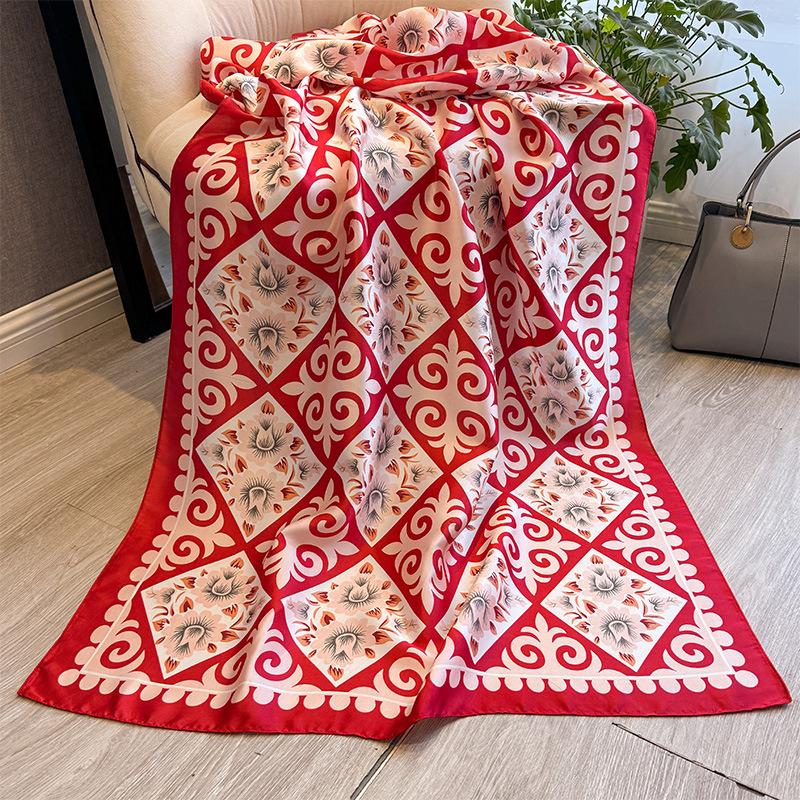 Cashew Flower Fashion Shawl Spring And Summer Imitation Silk Decorative Scarf Women'S Retro Temperament Outer Decorative Scarf