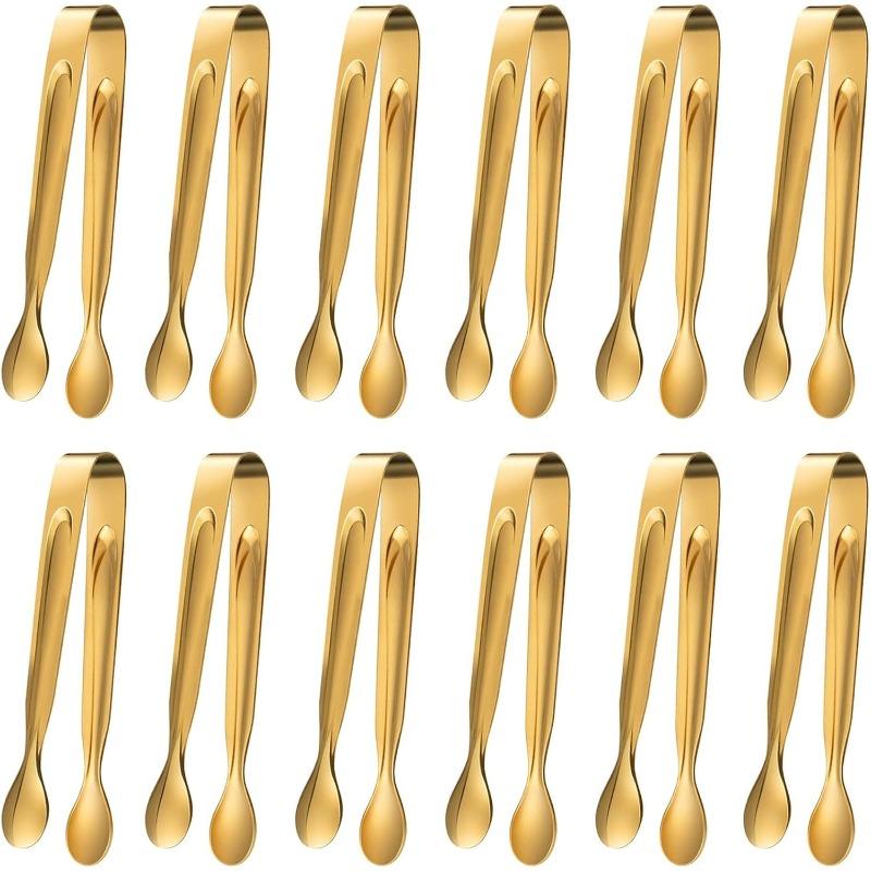 

Мини-щипцы для сервировки, маленькие щипцы для закусок из нержавеющей стали 304, 11 см, щипцы для льда, щипцы для сахара для закусок, десертов, ведерка для льда, чаепития, кофейного бара 12pcs золотой