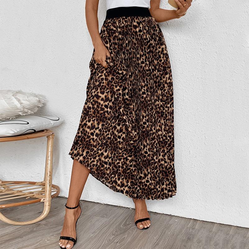Women's New Spring and Autumn Temperament Pleated Skirt Sub Fashion In The Long Section Leopard Print Half-body Skirt