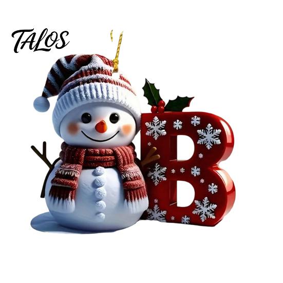 Gift for Family Friends 26 Letter Christmas Ornaments, 2D Flat Snowman Hanging Decoration, Acrylic A-Z Clear Pattern Tree Decor Alphabet Letters