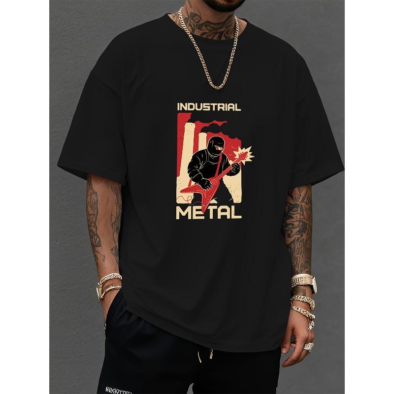 European Size Men'S Outdoor Casual Short-Sleeve T-Shirt Featuring an Industrial Metal Rock Warrior Graphic, a Trendy And Minimalist Base Layer.
