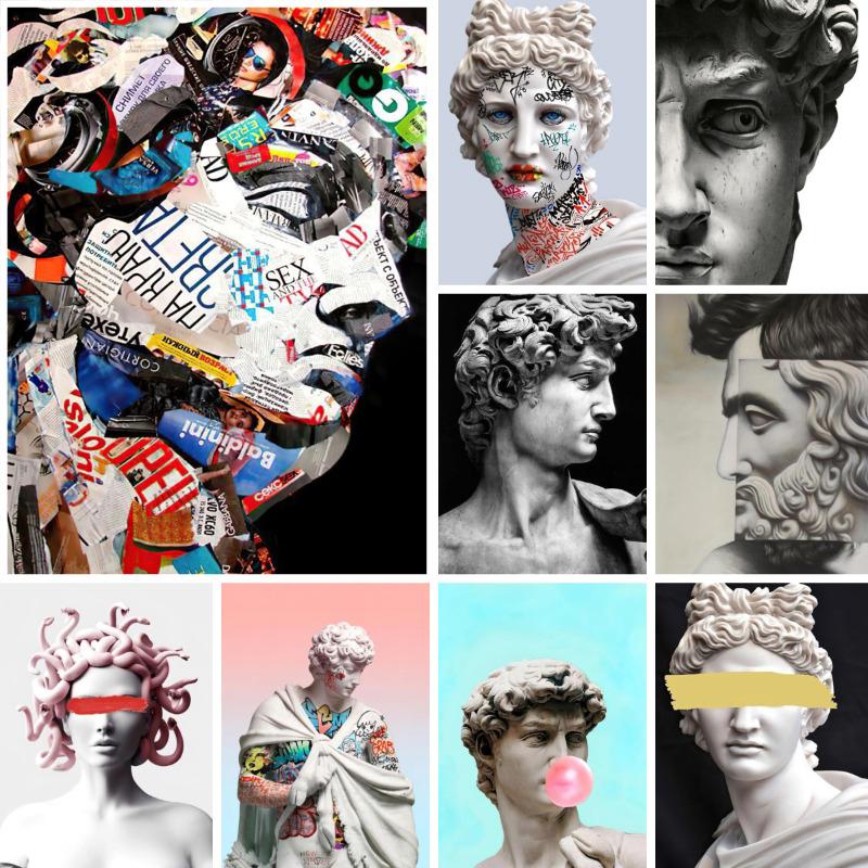 Famous Painting Funny David Portrait Sculpture Canvas Paingtings Wall Art Living Room Bedroom Mural Decorative Poster and Prints