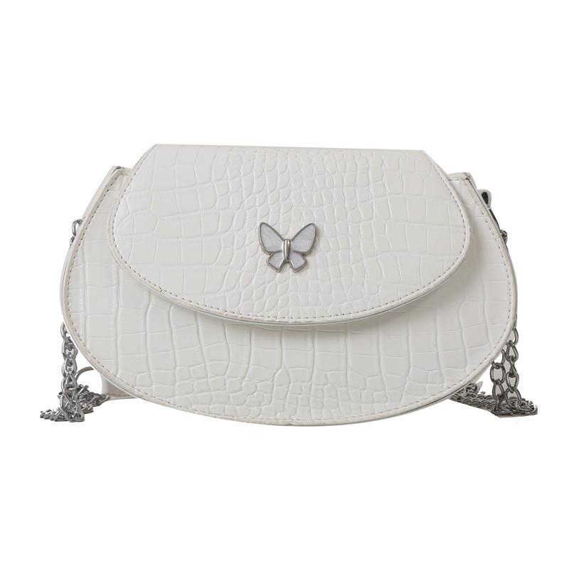 

Fashionable Mini Saddle Bag For Women In Fall Pu Leather Chain Handbag Trendy Embossed Small Purse белый