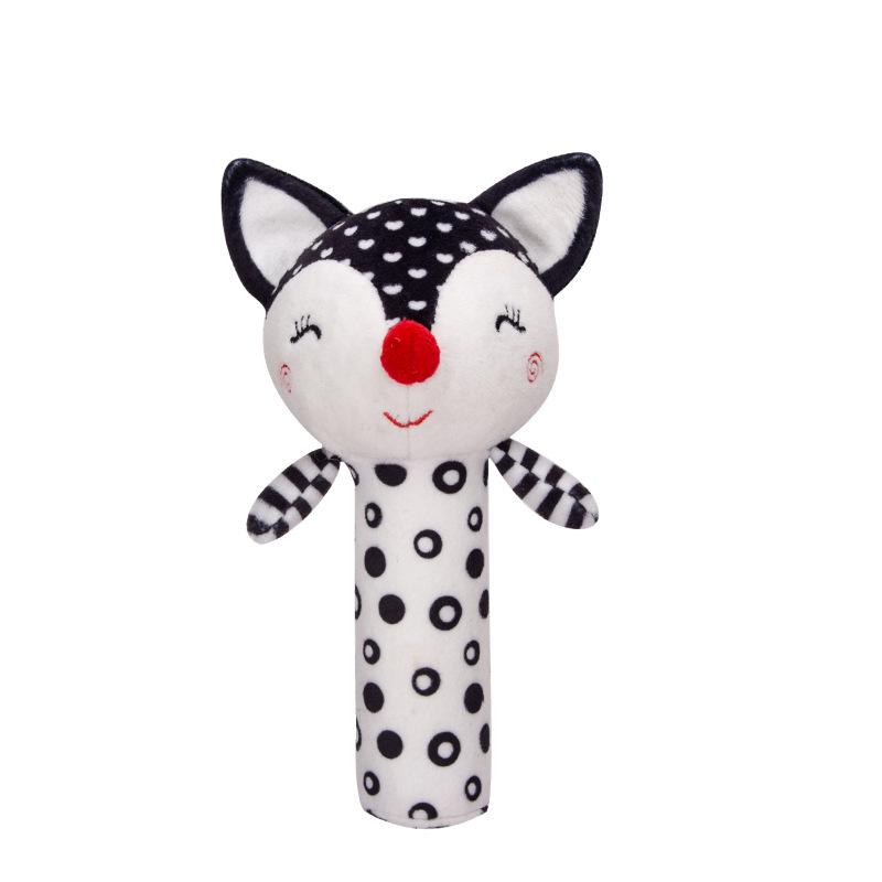 Happy Monkey Black & White Grasping Stick Pacifier Rattle for Newborns - Squeezable BB Stick Hand Rattle for Early Education