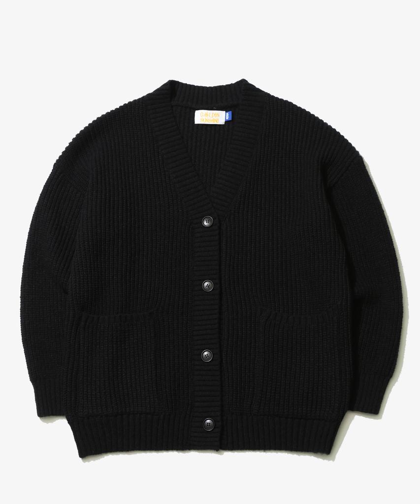 GOLDEN SUNSHINE Wool Over Bulky Knit Cardigan_Black