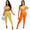K10179 Women's Summer Sexy Nightclub Feather Camisole and Pants Two-Piece Set